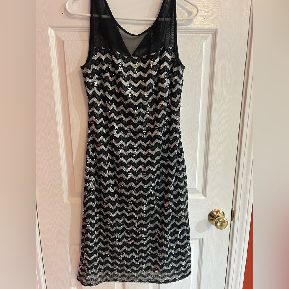 R&M Richards Black and Silver Sequin Mini Dress